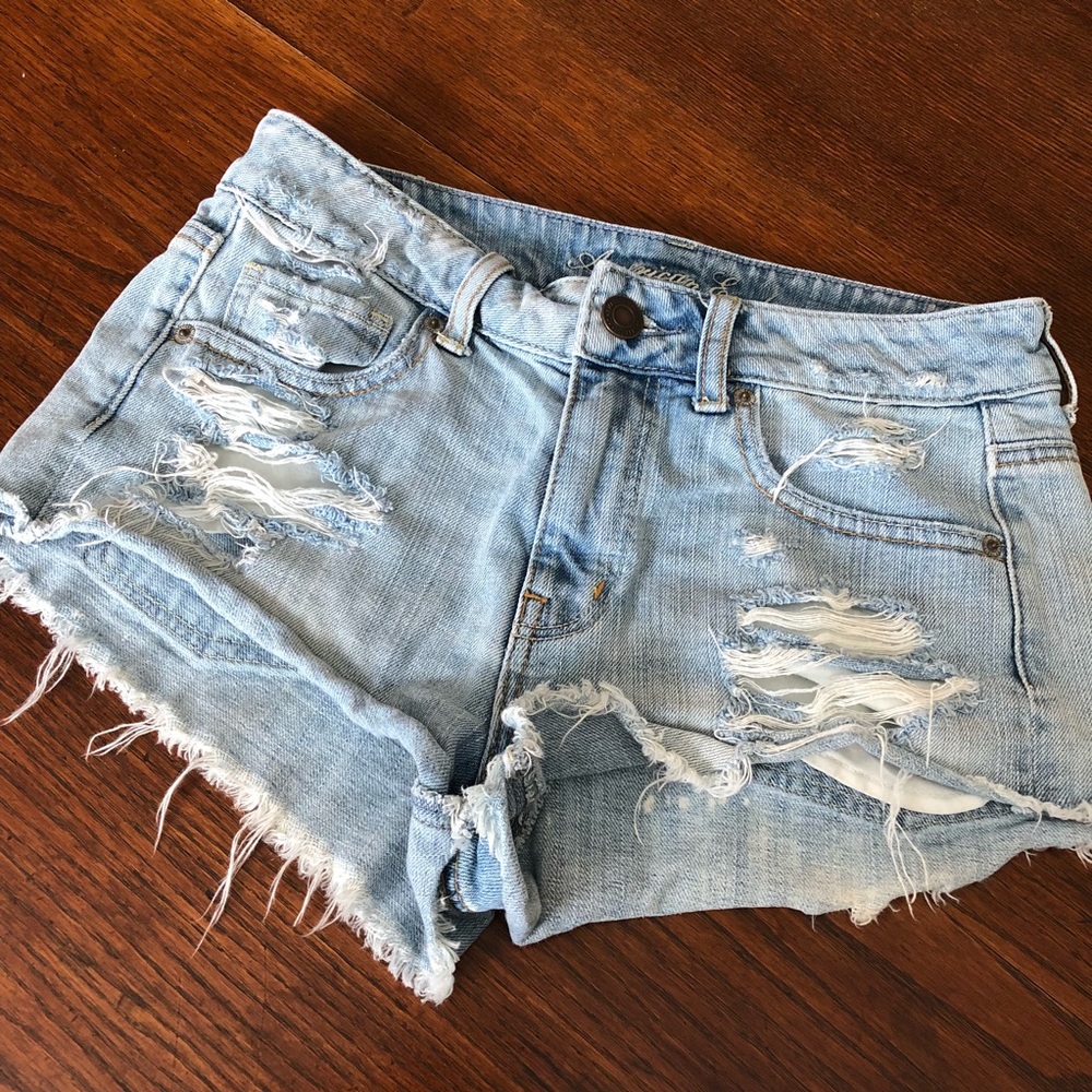 AEO Denim Shorts Light Wash Distressed Jeans